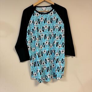 LuLaRoe Randy Disney Minnie Mouse Shirt Women's 3XL Blue Black 3/4 Raglan Sleeve